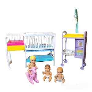 Barbie Nursery Playset Skipper Babysitters Inc Baby Dolls Crib Bed Rocking Horse